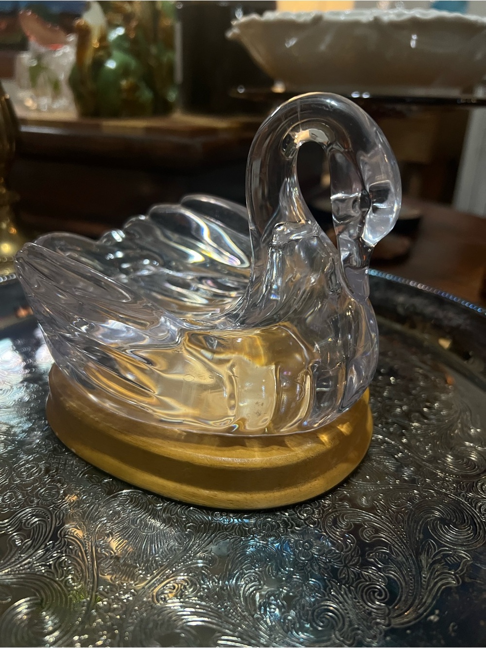 Vintage Clear Swan Trinket Dish - plastic